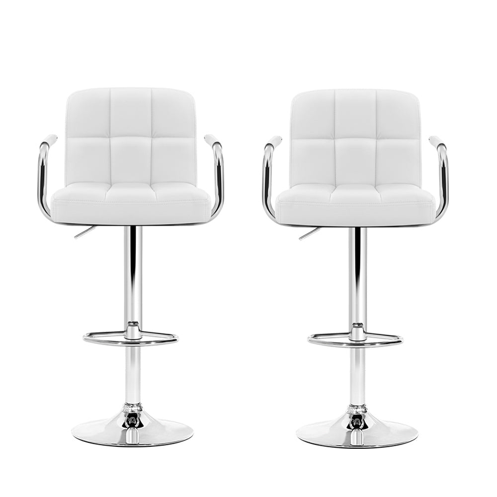 Artiss 2x Bar Stools Leather Gas Lift w/Armrest White