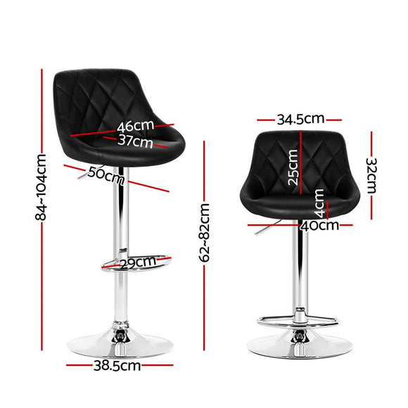 Artiss 2x Bar Stools Leather Padded Gas Lift Stool Black
