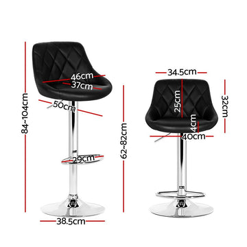Artiss 4x Bar Stools Leather Padded Gas Lift Black - 0