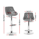 Artiss 2x Bar Stools Leather Padded Gas Lift Grey-2