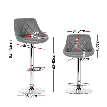 Artiss 2x Bar Stools Leather Padded Gas Lift Grey - 0