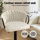 Artiss Bar Stool x4 Kitchen Dining Chair Counter Gaslift Woven Velvet Ivory-5