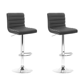 Artiss 2x Bar Stools Padded Leather Gas Lift Grey - 0