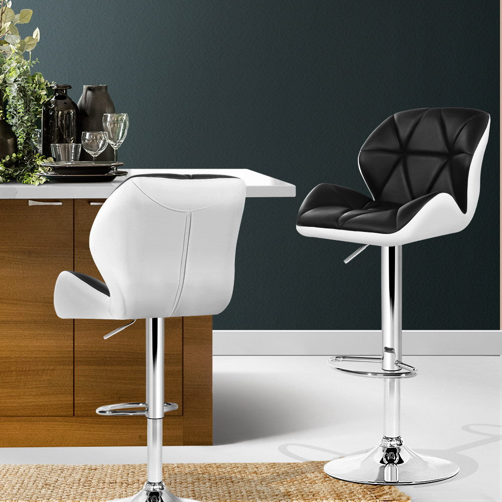 Artiss 2x Bar Stools Gas Lift Padded Leather Black & White