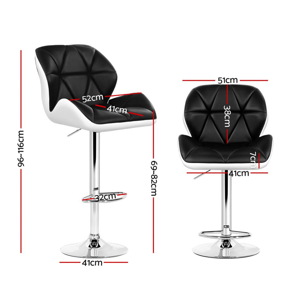 Artiss 4x Bar Stools Gas Lift Padded Leather Black & White - 0