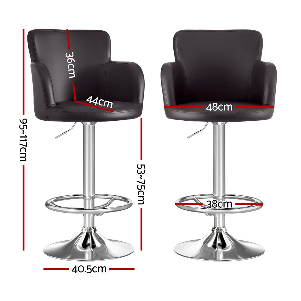 Artiss 2x Leather Bar Stools Swivel Adjustable Gas Lift PU Counter Chairs Brown - 0
