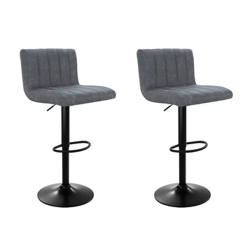 Artiss 2x Bar Stools Vintage Leather Gas Lift Grey - 0