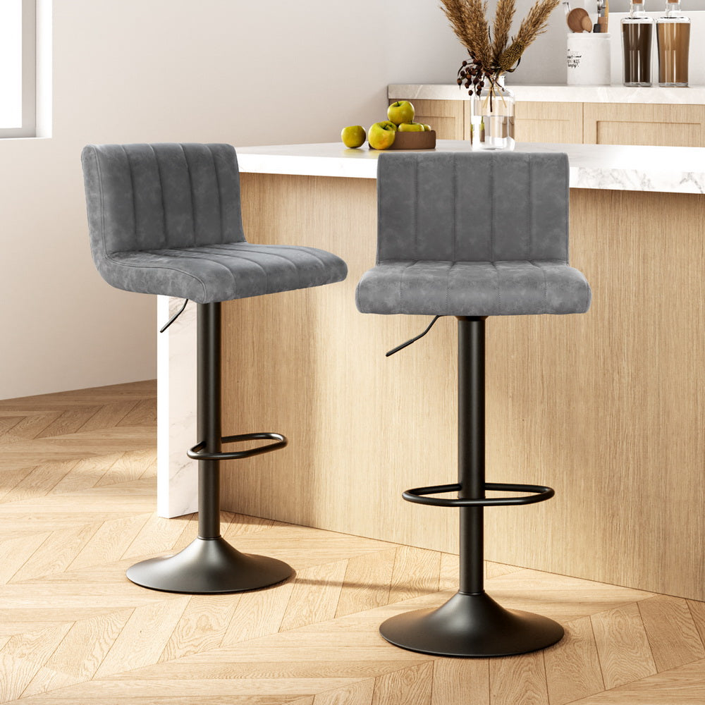 Artiss 2x Bar Stools Vintage Leather Gas Lift Grey