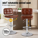 Artiss 2x Bar Stools Kitchen Swivel Gas Lift Counter Chair Tuft PU Leather Brown-4