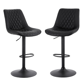 Artiss 2x Bar Stools Kitchen Swivel Gas Lift Counter Chair Diamond Leather Black