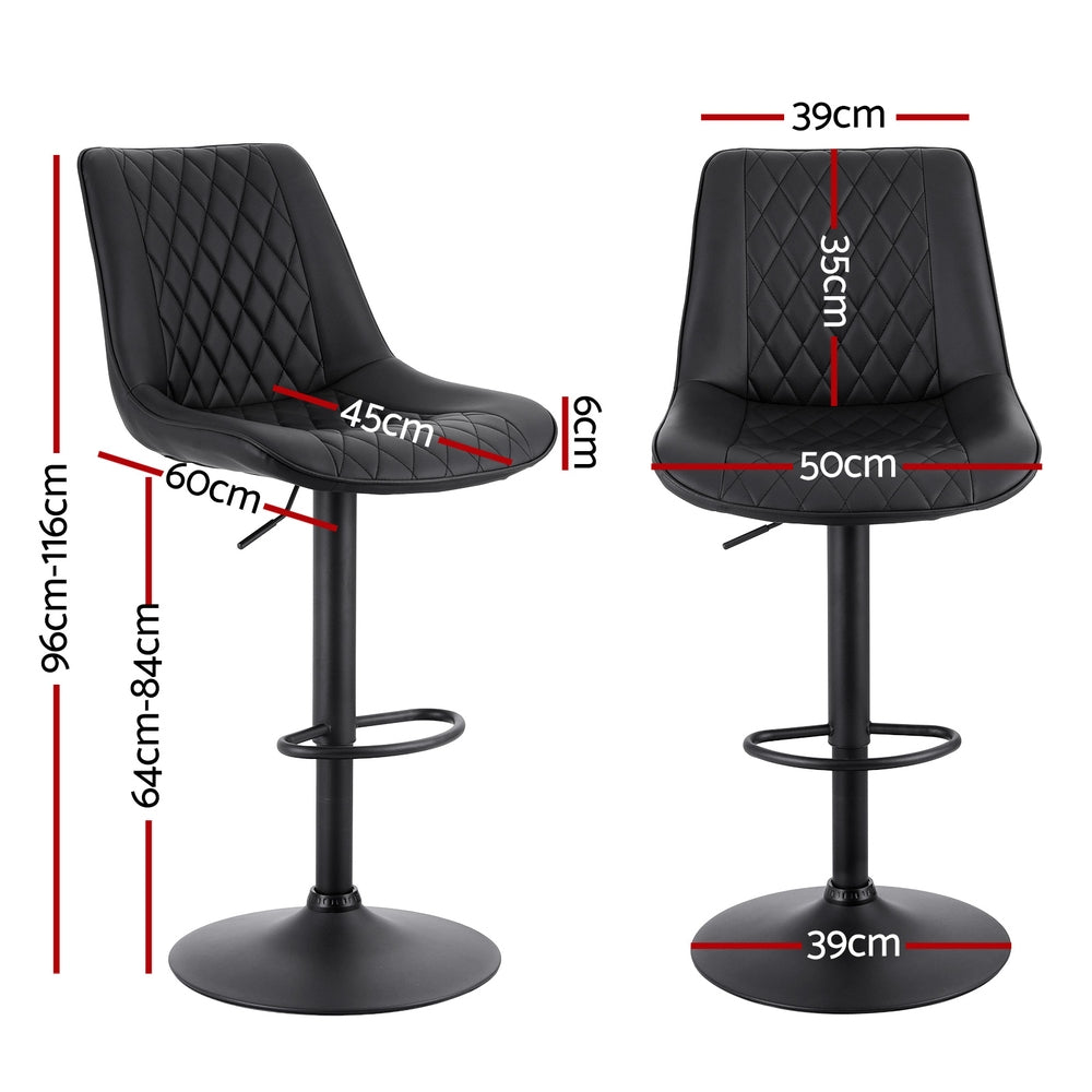 Artiss 2x Bar Stools Kitchen Swivel Gas Lift Counter Chair Diamond Leather Black - 0
