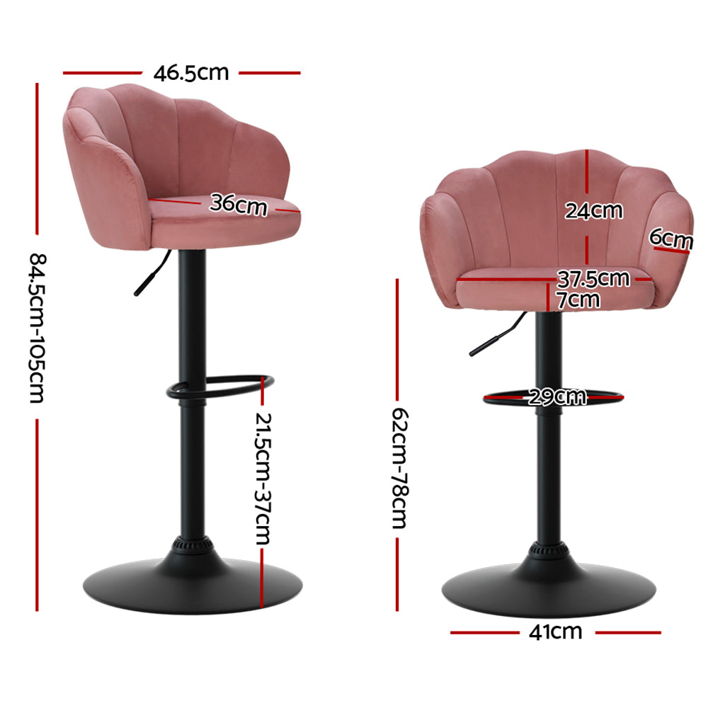 Artiss 2x Bar Stools Gas Lift Velvet Pink - 0