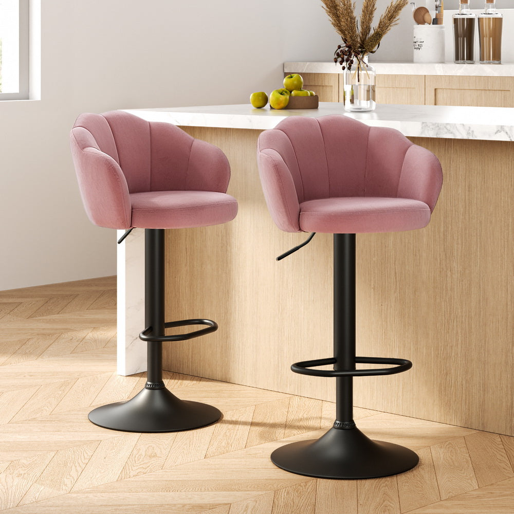 Artiss 2x Bar Stools Gas Lift Velvet Pink