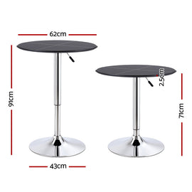 Artiss Bar Table Round Swivel Height Adjustable 62cm Modern PVC Leather Black - 0