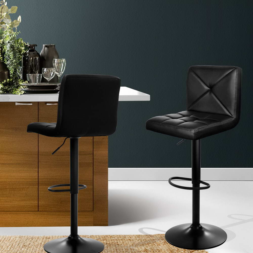 Artiss 2x Bar Stools Kitchen Dining Chairs Gas Lift Stool Leather Black