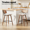 2x Artiss Bar Stools Kitchen Counter Rattan Chairs PU Leather Padding-6