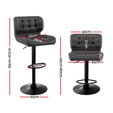 Artiss 2x Bar Stools Gas Lift Leather Padded Grey - 0