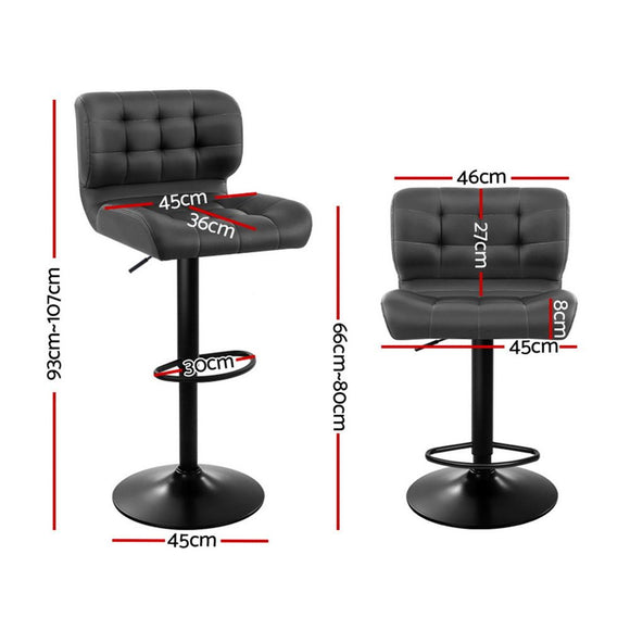 Artiss 2x Bar Stools Gas Lift Leather Padded Grey