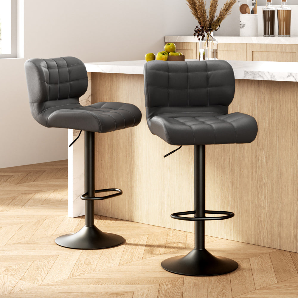 Artiss 2x Bar Stools Gas Lift Leather Padded Grey