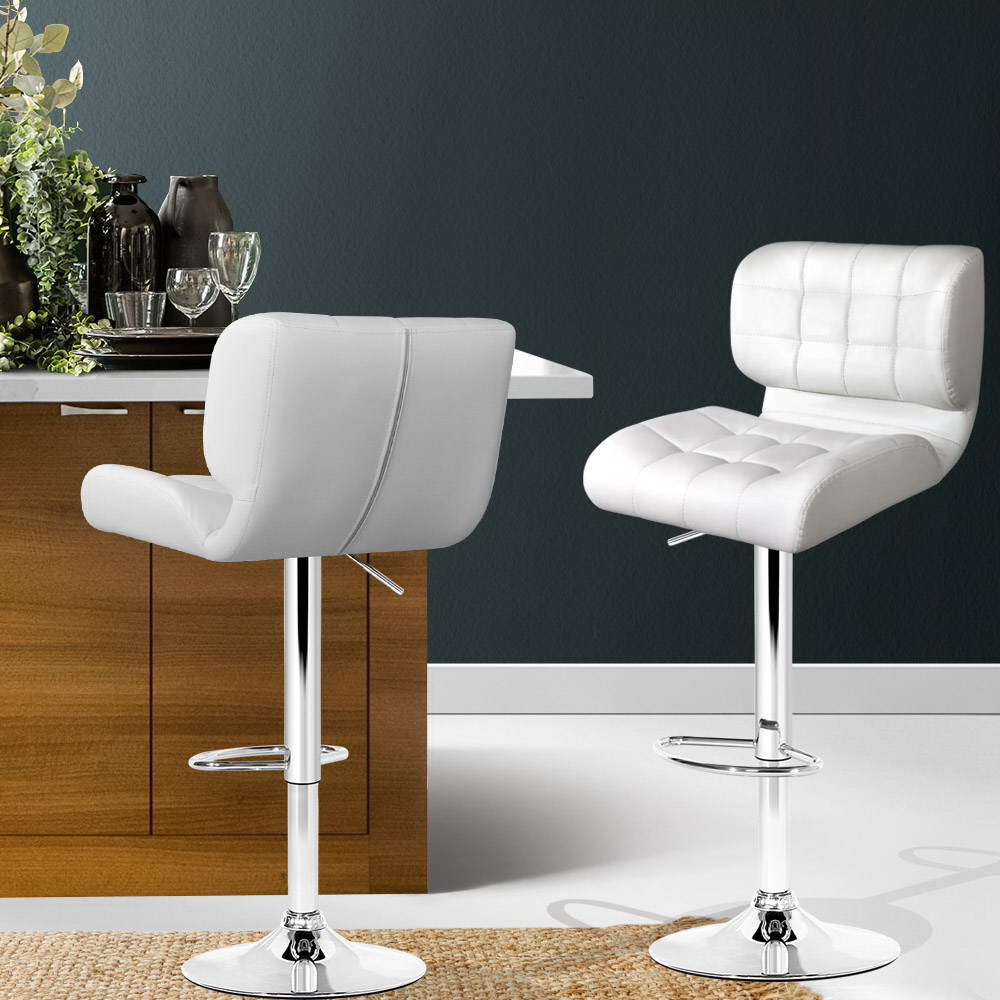 Artiss 2x Bar Stools Gas Lift Leather Padded White