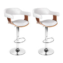 Artiss 2x Bar Stools Gas Lift Leather w/Armrest White-1