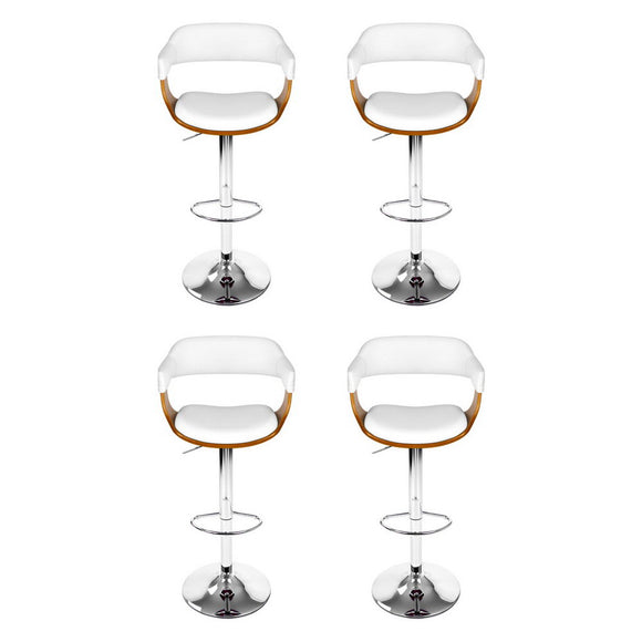 4x Artiss Bar Stools Gas Lift Leather with Armrest White