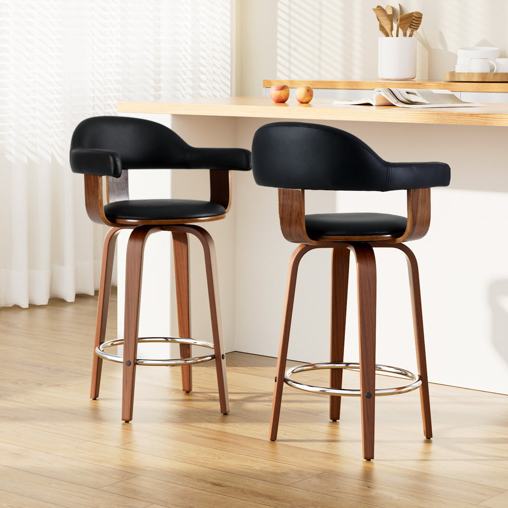 Artiss 2x Bar Stools Leather Seat Wooden Legs