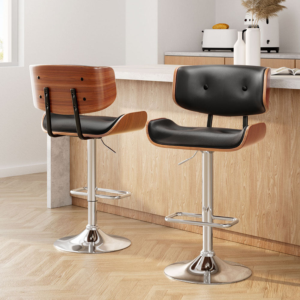 Artiss 2x Bar Stools Gas Lift Leather Black