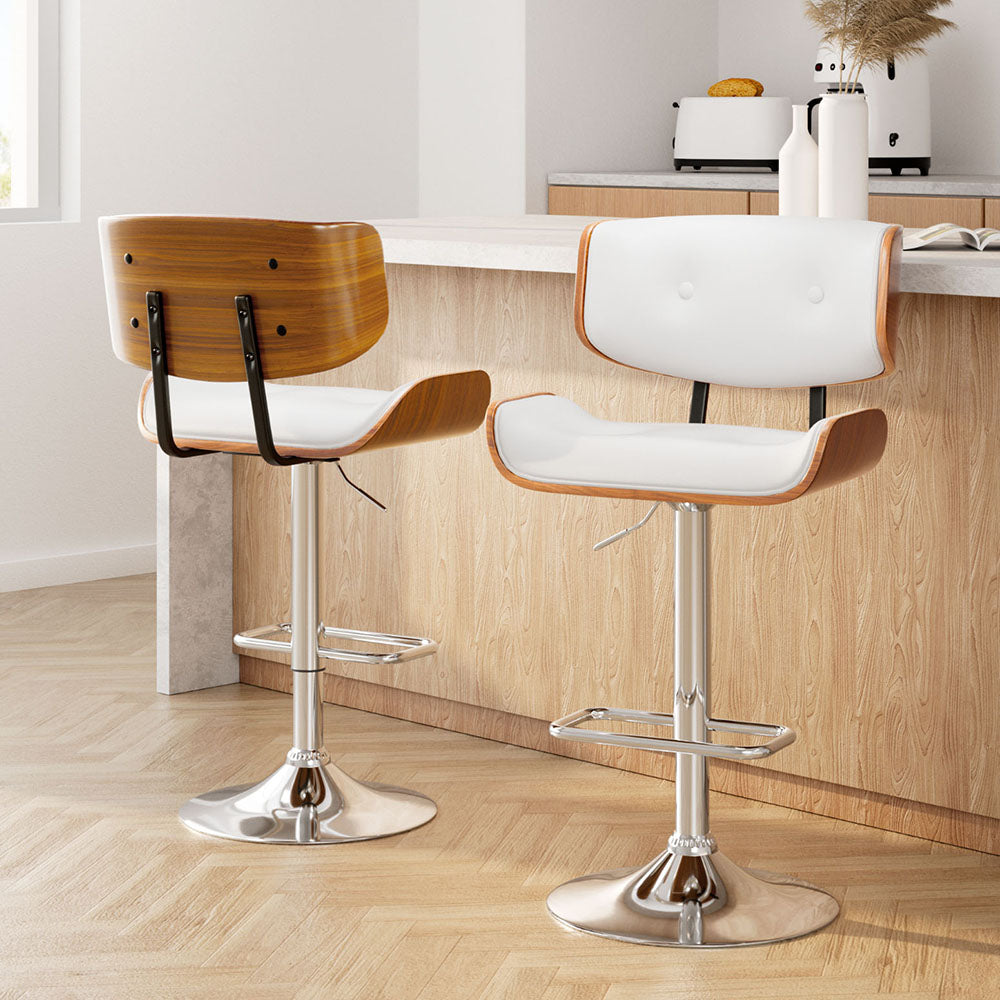 Artiss 2x Bar Stools Gas Lift Leather White