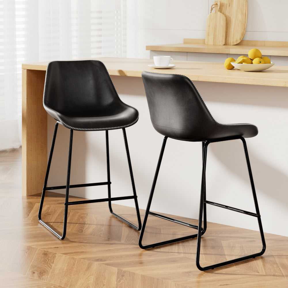 Artiss Bar Stools Kitchen Counter Barstools Leather Metal Chairs Black x2 - 0