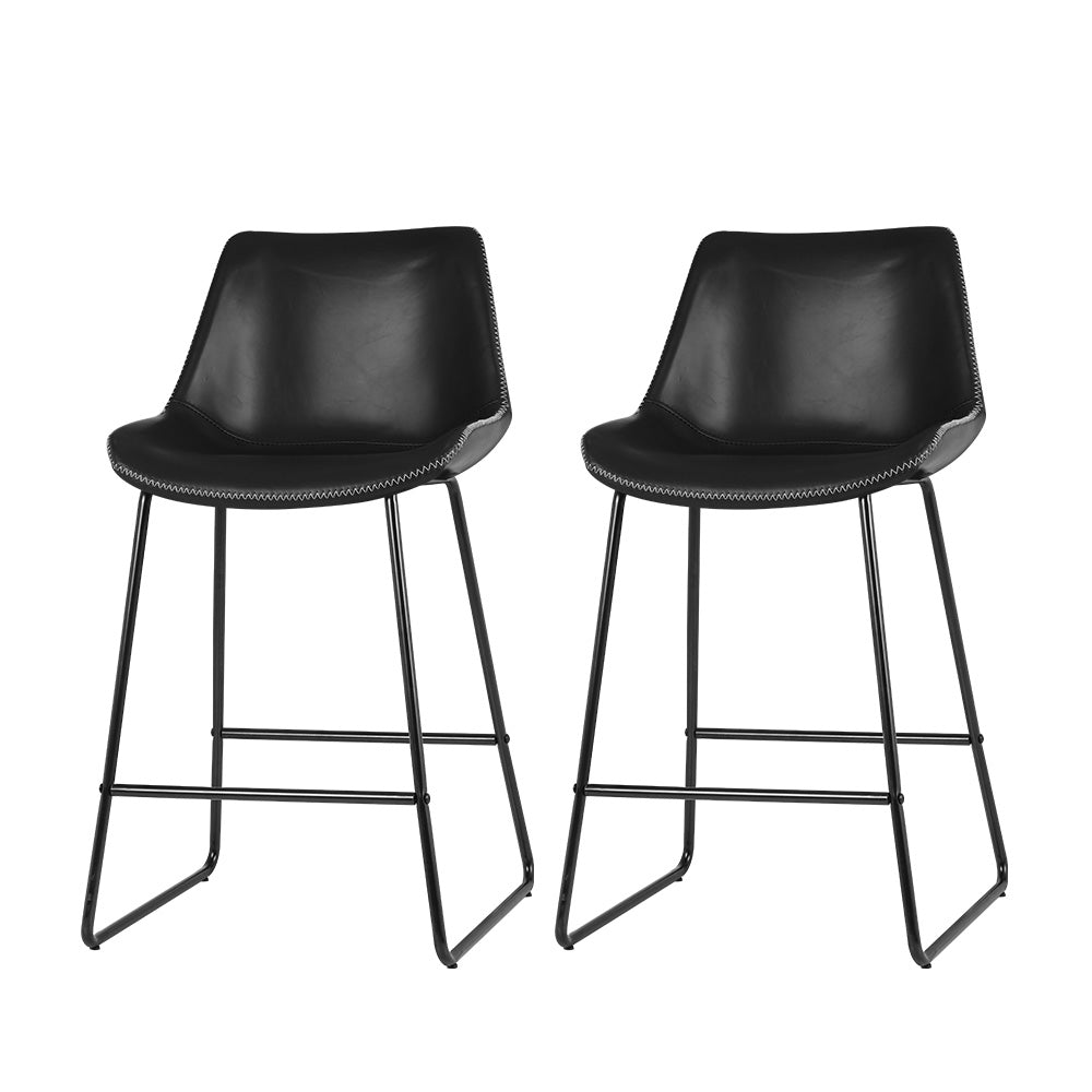 Artiss Bar Stools Kitchen Counter Barstools Leather Metal Chairs Black x2