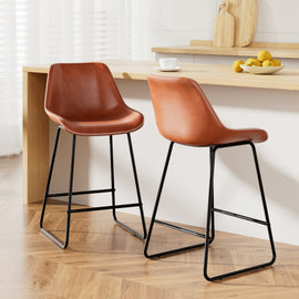 Artiss Bar Stools Kitchen Counter Barstools Leather Metal Chairs Brown x2 - 0