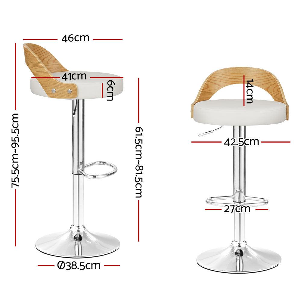 Artiss 2x Bar Stools Adjustable Leather Padded White - 0