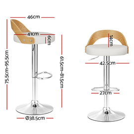 Artiss 2x Bar Stools Adjustable Leather Padded White - 0