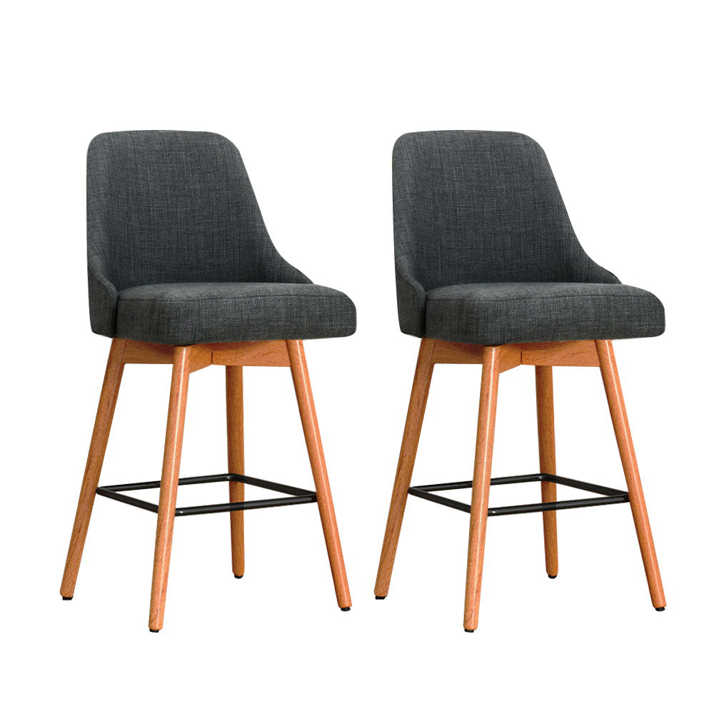 Artiss 2x Bar Stools Swivel Seat Wooden Charcoal - 0