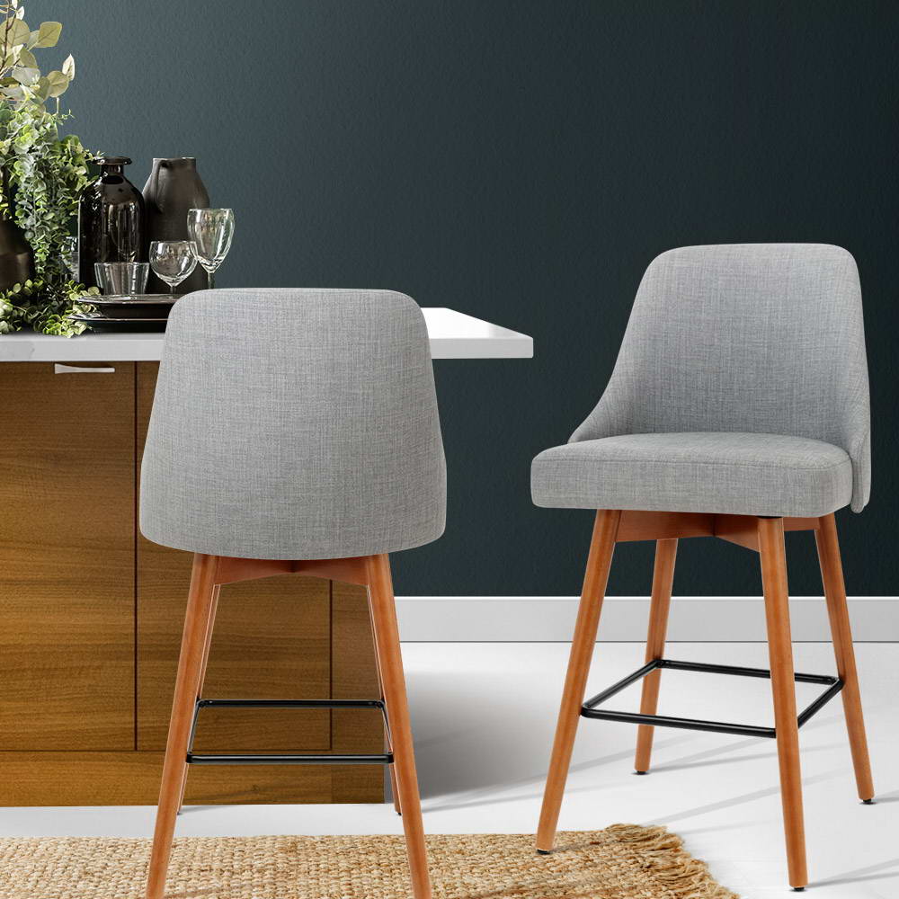 Artiss 2x Bar Stools Swivel Seat Wooden Grey