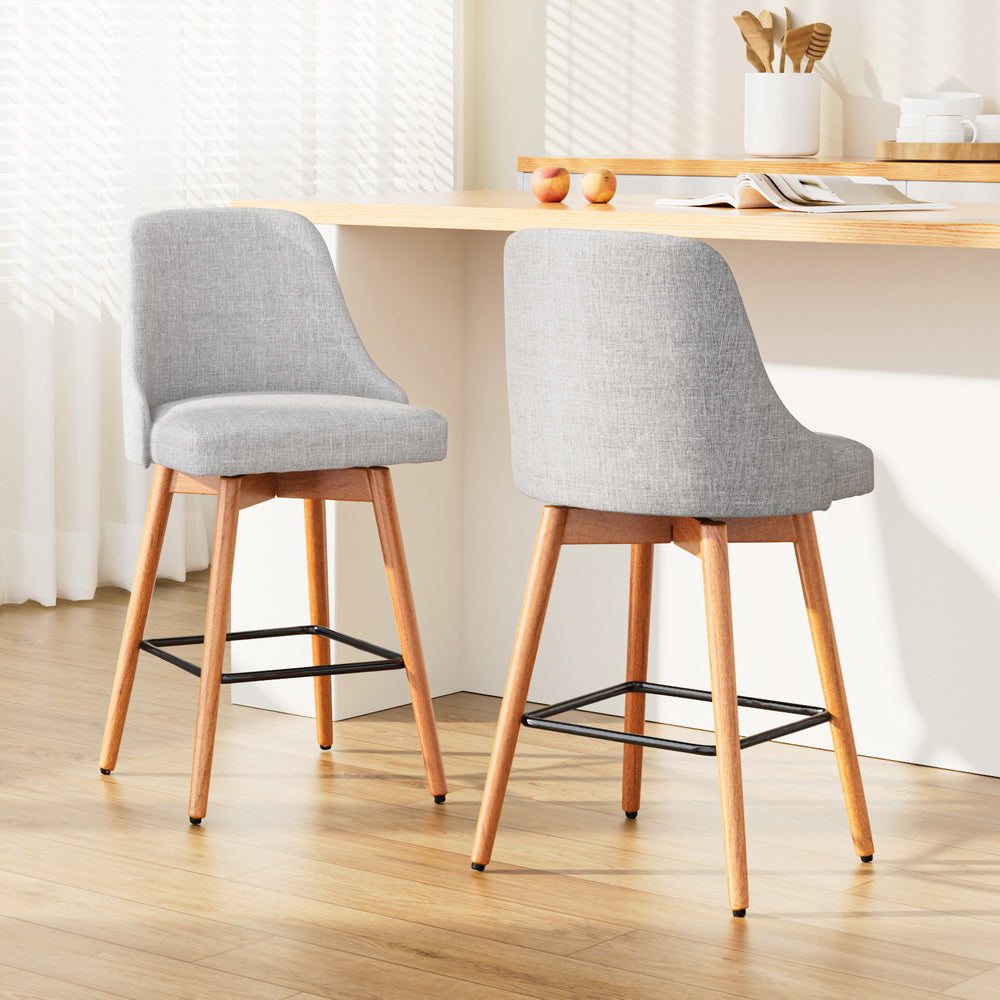 Artiss 2x Bar Stools Swivel Seat Wooden Grey