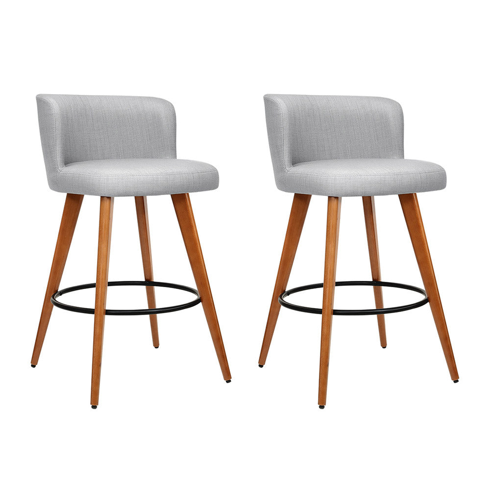 Artiss 2x Bar Stools Linen Padded Wooden Grey - 0