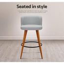 Artiss 2x Bar Stools Linen Padded Wooden Grey-12