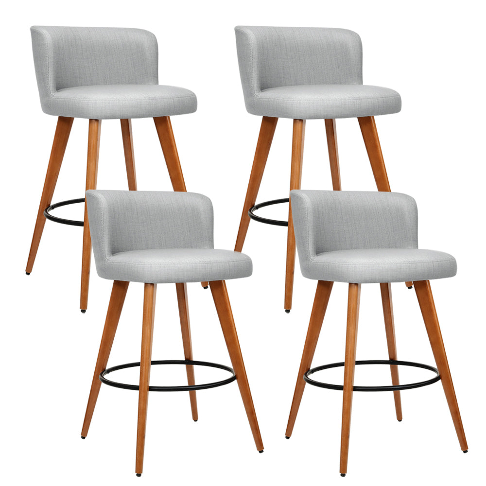 Artiss 4x Bar Stools Linen Padded Wooden Grey - 0