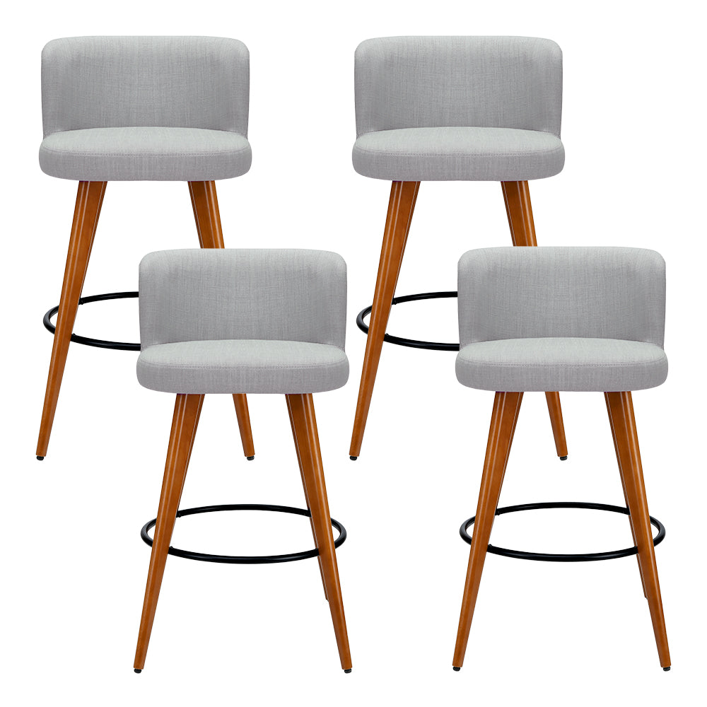 Artiss 4x Bar Stools Linen Padded Wooden Grey