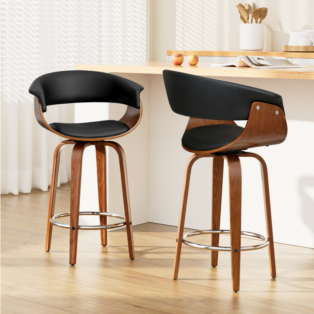 Artiss 2x Bar Stools Swivel PU Seat Wooden