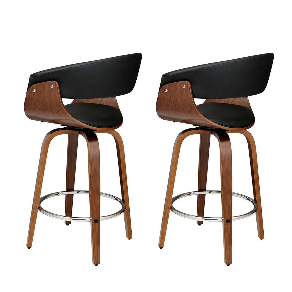 Artiss 2x Bar Stools Swivel PU Seat Wooden