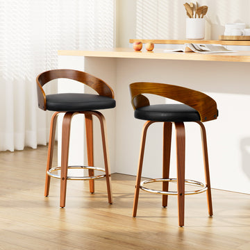 Artiss 2x Bar Stools Swivel Seat Curving Backrest - 0