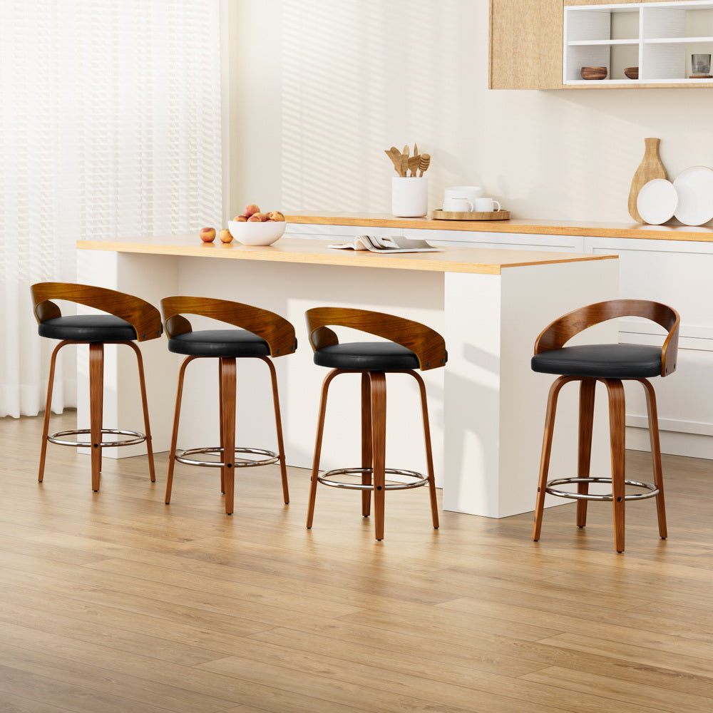 Artiss 4x Bar Stools Swivel Seat Curving Backrest