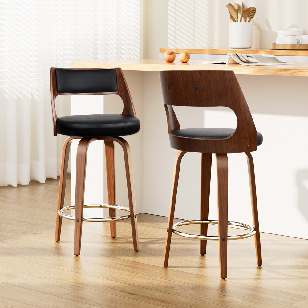 Artiss 2x Bar Stools Swivel Leather Chair 65cm - 0