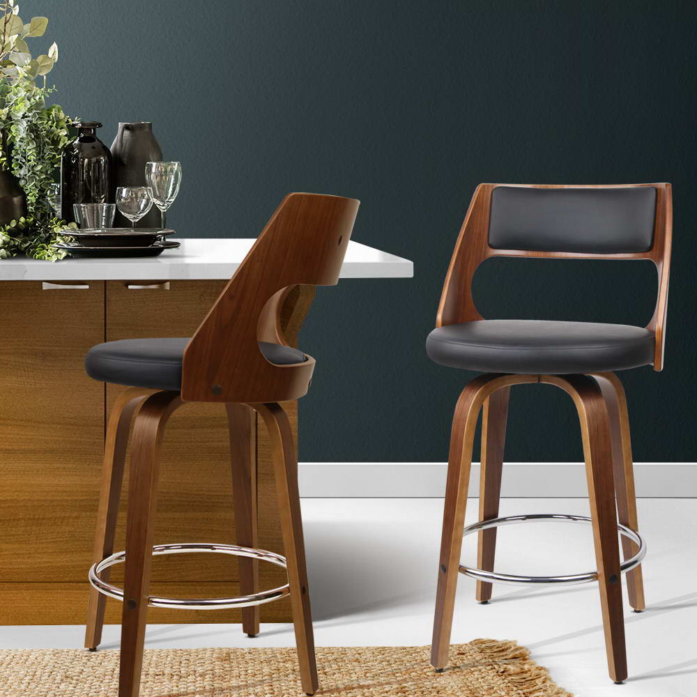 Artiss 2x Bar Stools Swivel Leather Chair 65cm