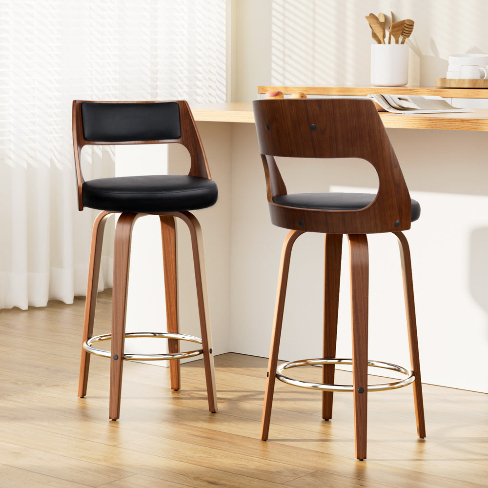 Artiss 2x Bar Stools Swivel Leather Chair 76cm - 0