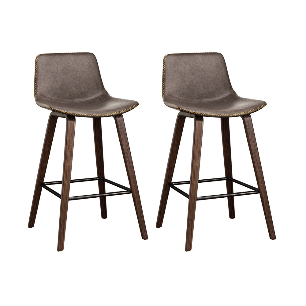 Artiss Bar Stools Kitchen Counter Barstools Leather Wooden Chairs x2 - 0