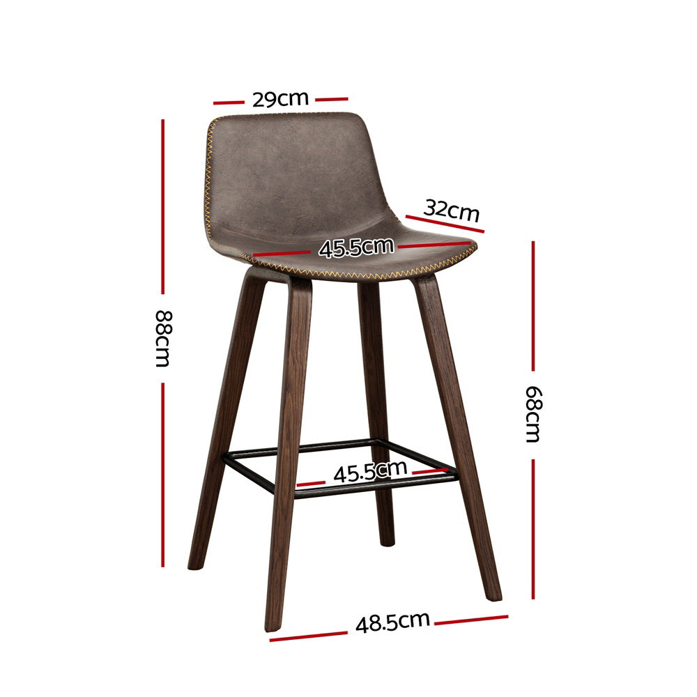 Artiss 4x Bar Stools Vintage Leather Wooden - 0